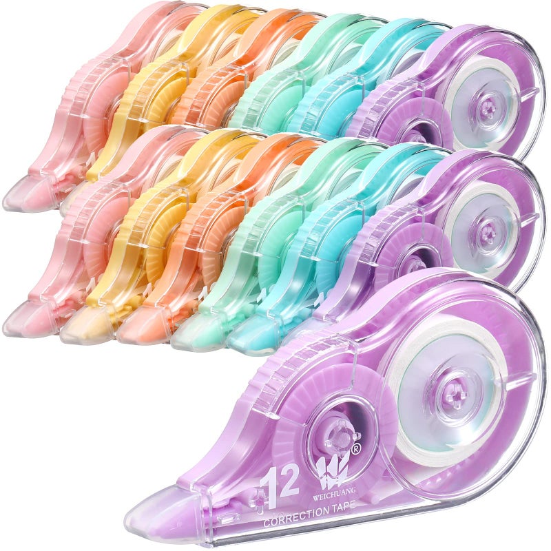 Yexiya 12 Pcs Correction Tape Eraser 0.2 Inch x 39.4 Feet White Tape Original Correction Wide Tape Easy to Use Applicator for Student Study Supply Office Product School Homework(Rainbow Color) - Image 1